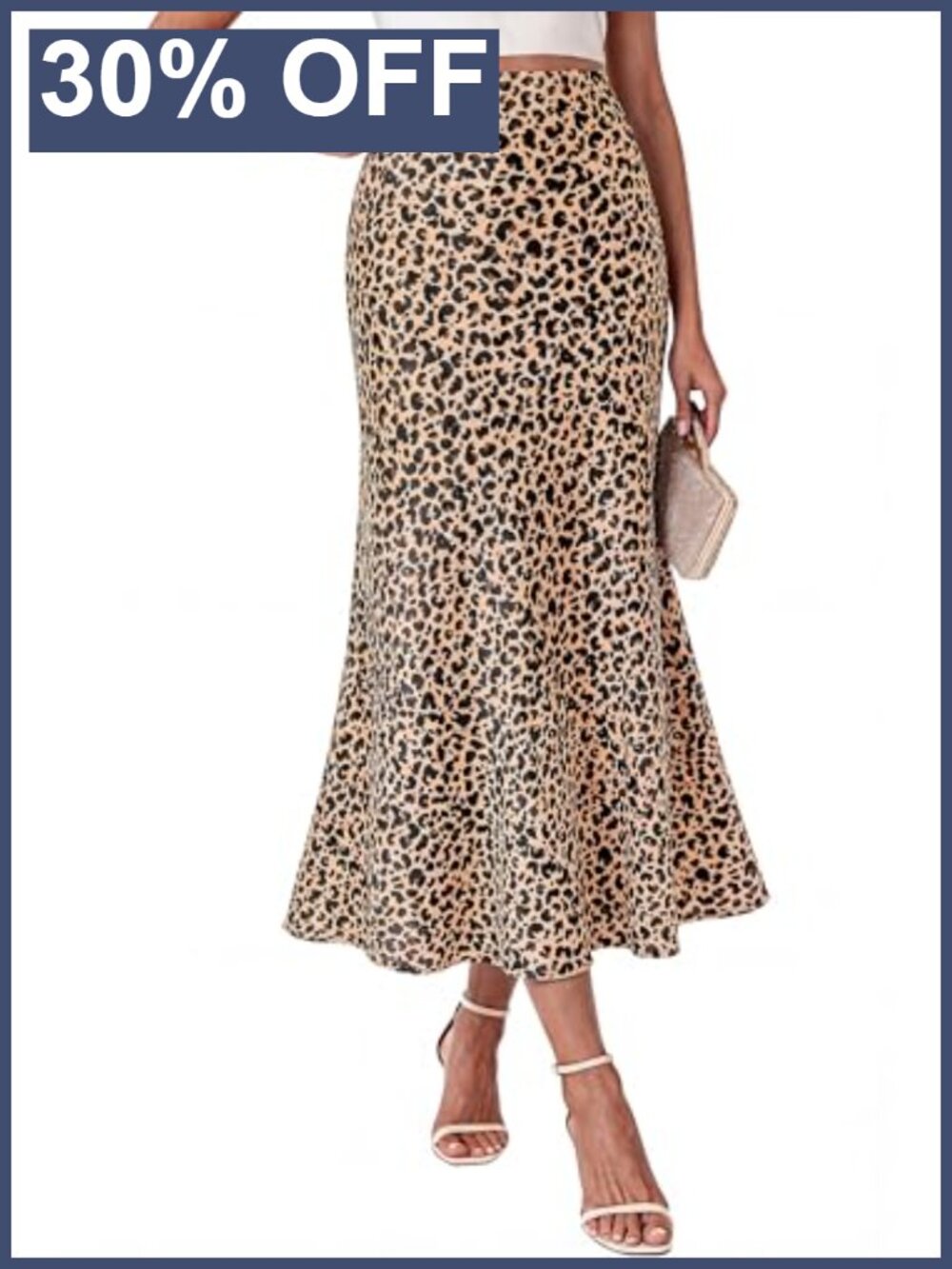 Satin Silk-Like Midi Skirt High Waisted A-Line Night Out